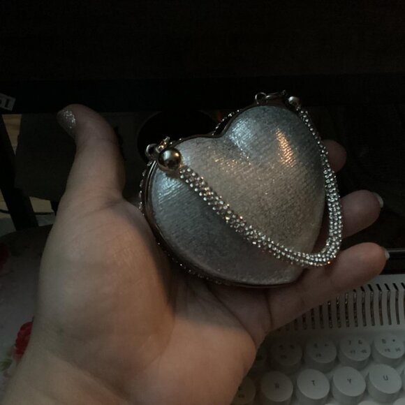 Neiman Marcus Silver Rhinestone Heart Shape Clutch Purse